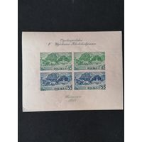 Польша 1938 Блок Mi.5В с 4 марками "V Обще Польская филателистическая выставка в Варшаве" (чистый*, на задней стороне вверху есть места без клея) Mi.327В-328В каталог 150.00 евро