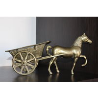 Латунная, декоративная статуэтка "Лошадь с повозкой".