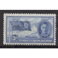 Теркс и Кайкос 1948 ** Корабль, Флаг, марка из серии (Mi 138), Британские колонии