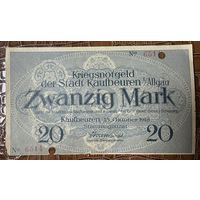 Банкнота 20 марок 1918 год. Кауфбойрен. Веймарская республика