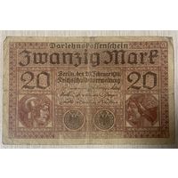 Банкнота 20 марок 1918 год. Германская империя. С рубля без МЦ.