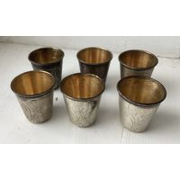 РЮМКИ-СТОПКИ СЕРЕБРО 875 проба,106.04гр.,6 шт.,позолота,гравировка