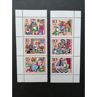 ГДР 1967 Две вертикальные сцепки из малого листа серии марок "Сказка: король Дроздобород" (чистые**) Mi.1323-1328 каталог 2.60 евро