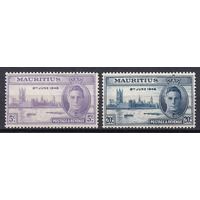 43.BrKS. Великобритания. Колонии. Маврикий. Победа во Второй Мировой Войне. Георг VI. 1946 г. Полная серия. Mi.##215-216.