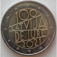 Латвия 2 евро 2021 г. 100 лет признанию государственной независимости Латвии