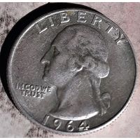 Квотер (25 центов) 1964 D США Серебро
