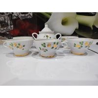 С 1 рубля!!! Винтажный Чайный сервиз ,Береза, производство Минского фарфорового завода. Ручная роспись. Позолота. Фарфор. СССР.