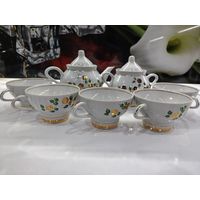 С 1 рубля!!! Винтажный Чайный сервиз ,Береза, производство Минского фарфорового завода. Ручная роспись. Позолота. Фарфор. СССР.