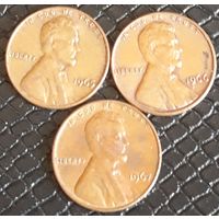 1 цент 1965. 1966. 1967 сет 3 шт. США