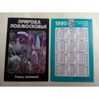 Карманный календарик. Природа Подмосковье. Горец змеиный. 1990 год