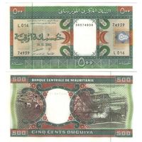 Мавритания 500 угий 2002 год UNC    (размер банкноты 160х90 мм)