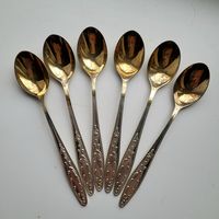 Чайные ложки "Пламя", мельхиор, покрытие серебро/золото. Кольчугино, 6 шт.