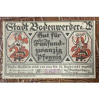 Нотгельд 25 пфеннигов 1922 год. Боденвердер. Веймарская республика