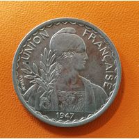 Французский Индокитай 1 пиастр, 1947 Рубчатый гурт, KM# 32