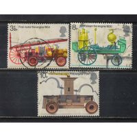 Великобритания 1974 EII 200 летия закона о пожарной безопасности Пожарный автомобиль Паровой и ручной пожарные насосы  #646,648,649