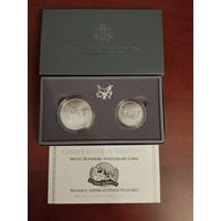Подарочный набор США 1+0,5 доллар.50 лет Национальному мемориалу Рашмор.  Серебро.  1989г.