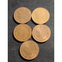 Германия 2 евроцента 2002 D,A,J,D,F