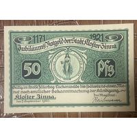 Нотгельд 50 пфеннигов 1920 год. Клостер Цинн. Веймарская республика
