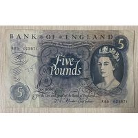 Банкнота 5 фунтов с 1966 по 1970 год. Великобритания. Королевы Елизаветы II.