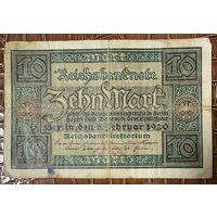 Банкнота 10 марок 1920 год. Веймарская республика.