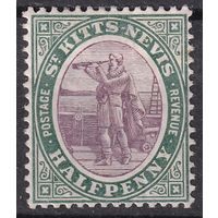 166.BrK. Великобритания. Колонии. Сент Китс и Невис. Национальные мотивы. Стандарт. 1903 г. 1/2p. Mi.#1.