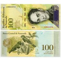 Венесуэла. 100 000 боливаров (образца 13.12.2017 года, P100b2, светлая 100, BCV100 на ленте, UNC)