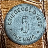Монета 5 пфеннигов 1917 год. Меттманн. Веймарская республика. С рубля без МЦ.
