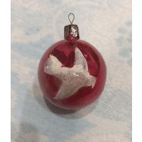 Елочные игрушки, стекло, шар с голубем , рельефная