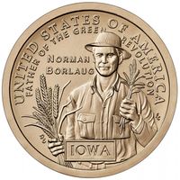 1 доллар 2026 США Айова. Норман Борлоуг, отец Зелёной революции UNC двор P