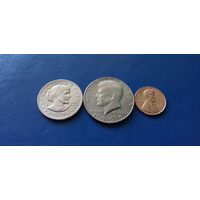 1 доллар,50 и 1 центы 1979 год США "Сьюзен Энтони" (Состояние на фото,в лоте 3 монеты)