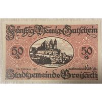 Нотгельды 50 пфеннигов 1921 год. Байзах. Веймарская республика