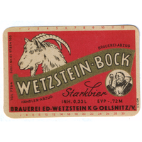 Этикетка пива Wetzstein-Bock Германия П808