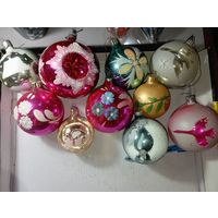 Ёлочные игрушки - Шары с рисунками 10 штук   . СССР