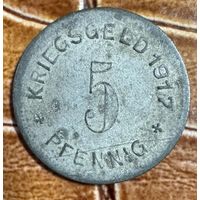 Монета 5 пфеннигов 1917 год. Меттманн. Веймарская республика.