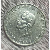 Монета 2 марки 1934 год. Германия. 175 лет со дня рождения Фридриха Шиллера.