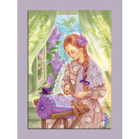 Открытка. Рукоделия. Фольклор. Коколюшки. Девушка. Весна. Сирень. Худ. Таня Сытая (чистая)