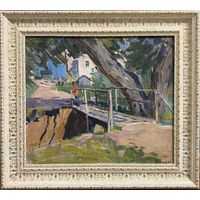 Зайцев Е.А;Народный худ;"Мечты детства", 1961г. Картон, масло. Размер с рамой 58,5х52,5 см.