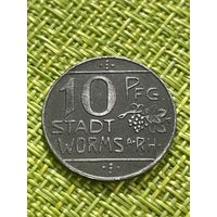 Германия (Германская Империя) Вормс 10 пфеннигов 1918 г. (Fe)