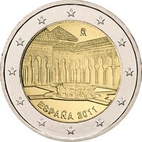 2 евро 2011 Испания Альгамбра в Гранаде UNC из ролла