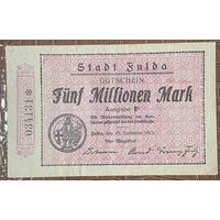 Банкнота 5 миллионов марок 1923 год. Фульд. Веймарская республика .