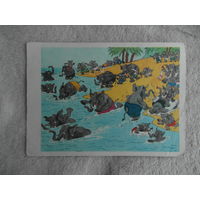 Баженов . На пляже. Слон. Юмор. 1964 г.