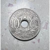 10 сантимов Франции 1934 года.