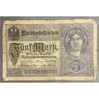 Банкнота 5 марок 1917 год. Германская империя. С рубля без МЦ.