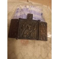 С рубля. Складень Николай Чудотворец меднолитый.