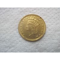 Редчайшая РАРИТЕТНАЯ ЗОЛОТАЯ монета США регулярный выпуск 1 доллар 1863 год мон двор Филадельфии тираж всего 6200 штук стоимость в MS состоянии  18000- 25000 usd