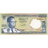 Конго, 1 000 франков, 1964 г., UNC, оригинальная перфорация.