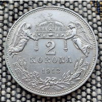 Венгрия (Австро-Венгрия) 2 кроны 1912 года, UNC. Ангелы. Корона. Серебро! Сторгуй за свою цену, предложи обмен!