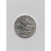 Ватикан. 5 лир 1939 г. папа Пий XII, Святой Петр в лодке /серебро AU/UNC