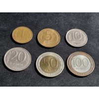 Россия 1,5,10,20,50,100 рублей 1992 ЛМД