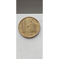 20 центов 1925 года. Литва - Первая Республика (1925 - 1938). Монета не чищена. 45135